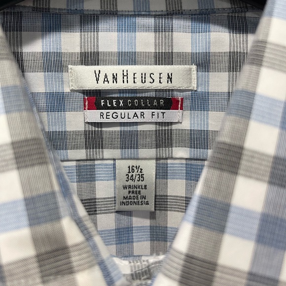 NWT Van Heusen Men’s Large Button Up Long Sleeve Checked Flex Collar Shirt - Picture 2 of 7